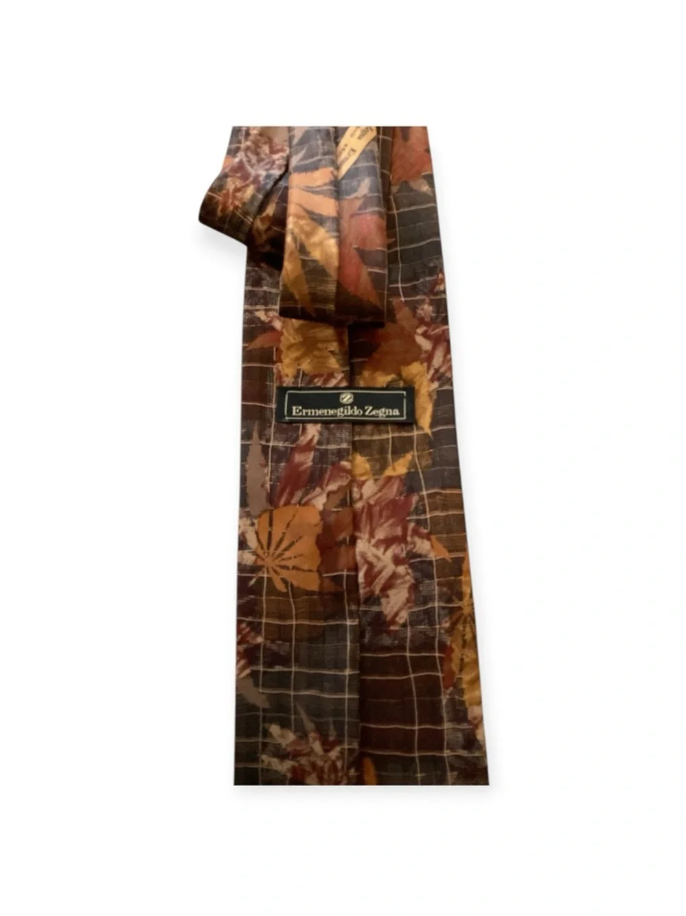 Men’s Ermenegildo Zegna 100% silk leaf pattern and grid design, one size